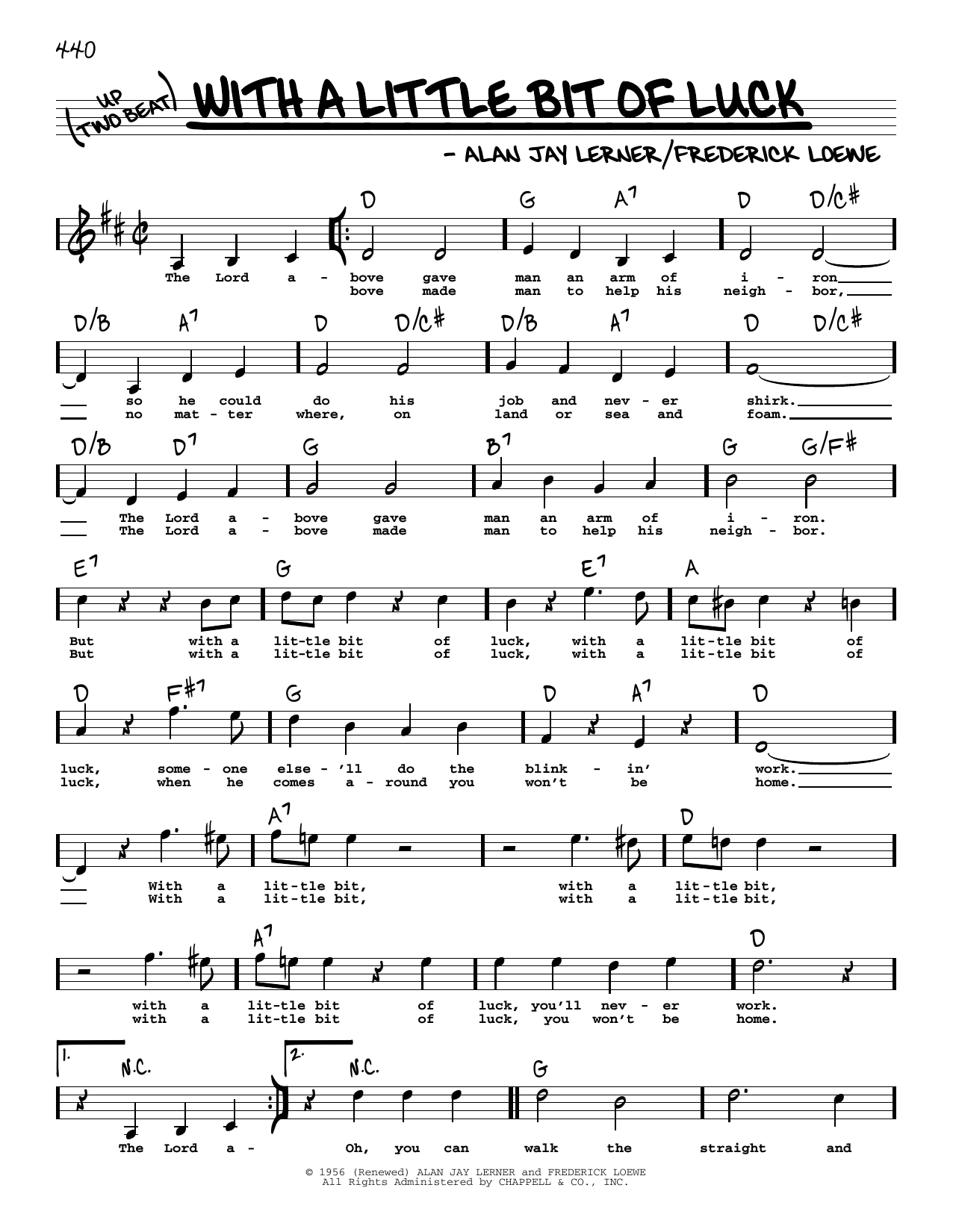 Lerner & Loewe With A Little Bit Of Luck (High Voice) Sheet Music Notes & Chords for Real Book – Melody, Lyrics & Chords - Download or Print PDF