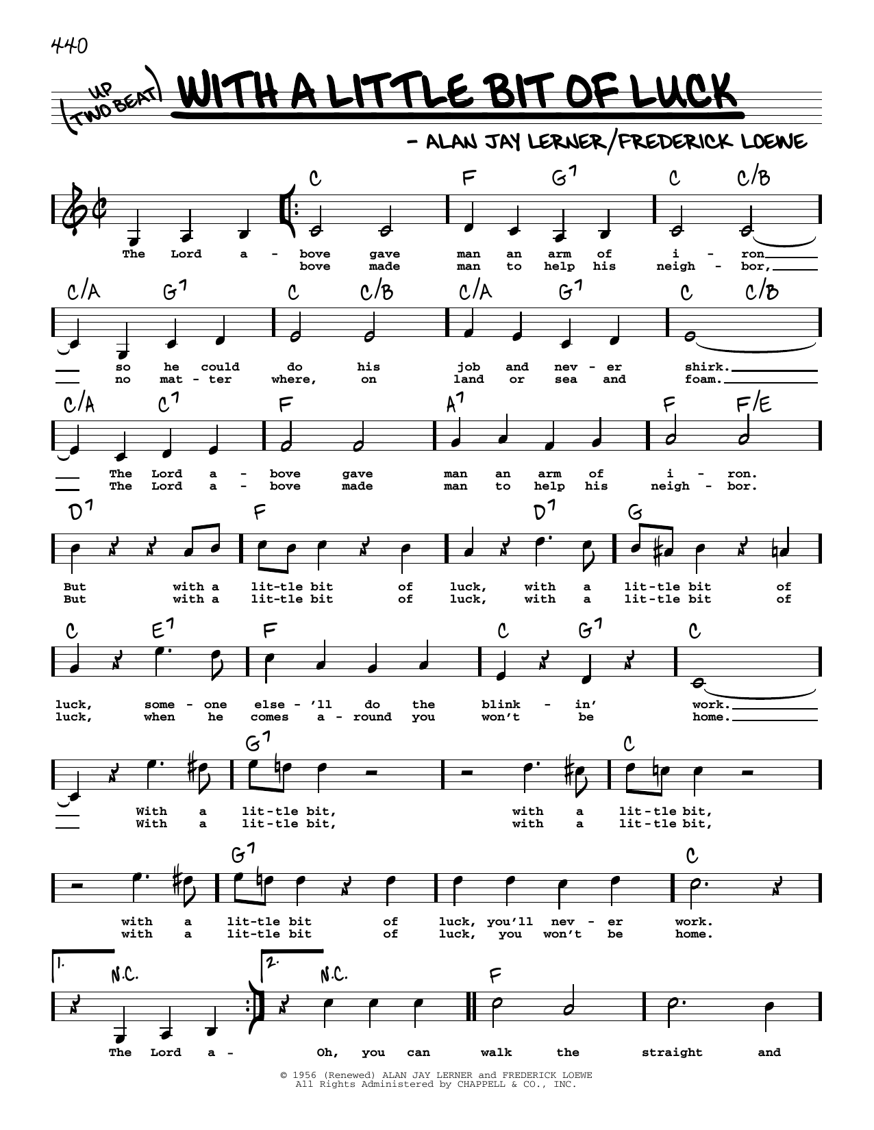 Lerner & Loewe With A Little Bit Of Luck (Low Voice) Sheet Music Notes & Chords for Real Book – Melody, Lyrics & Chords - Download or Print PDF