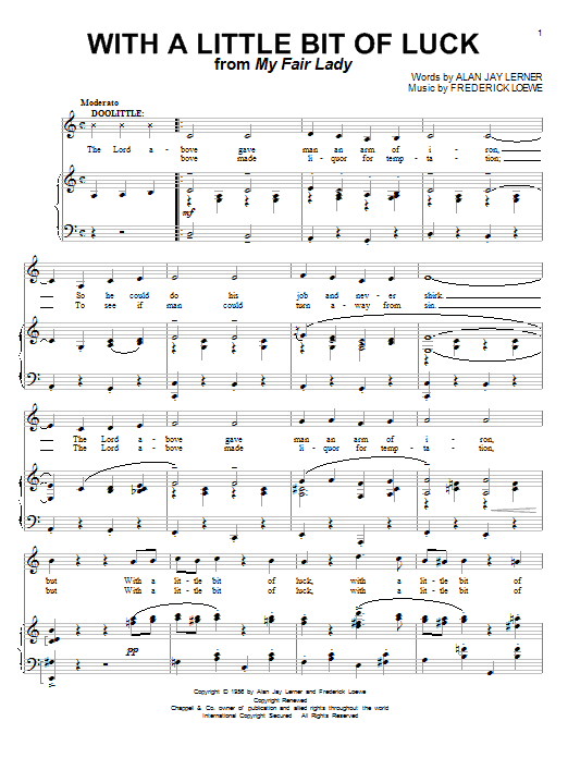 Lerner & Loewe With A Little Bit Of Luck Sheet Music Notes & Chords for Piano, Vocal & Guitar (Right-Hand Melody) - Download or Print PDF