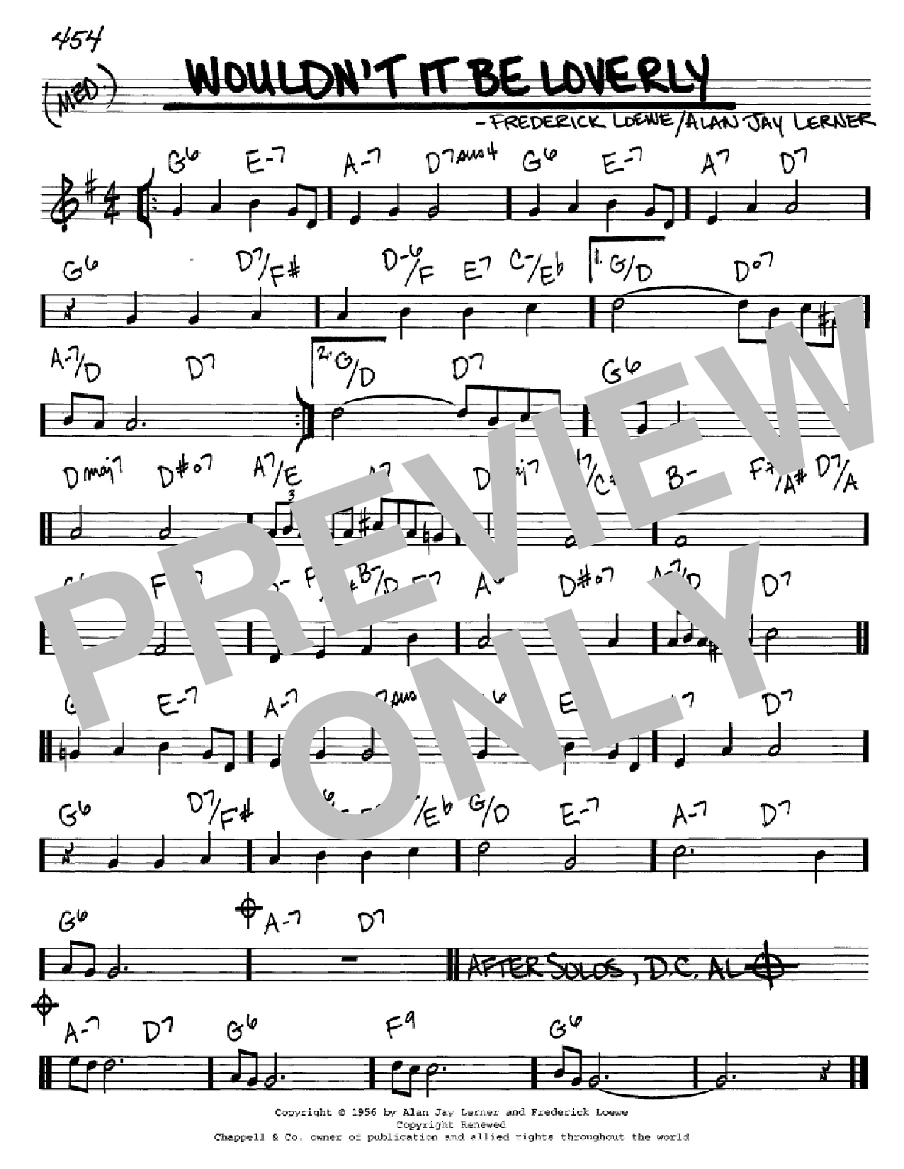 Lerner & Loewe Wouldn't It Be Loverly Sheet Music Notes & Chords for Real Book - Melody, Lyrics & Chords - C Instruments - Download or Print PDF