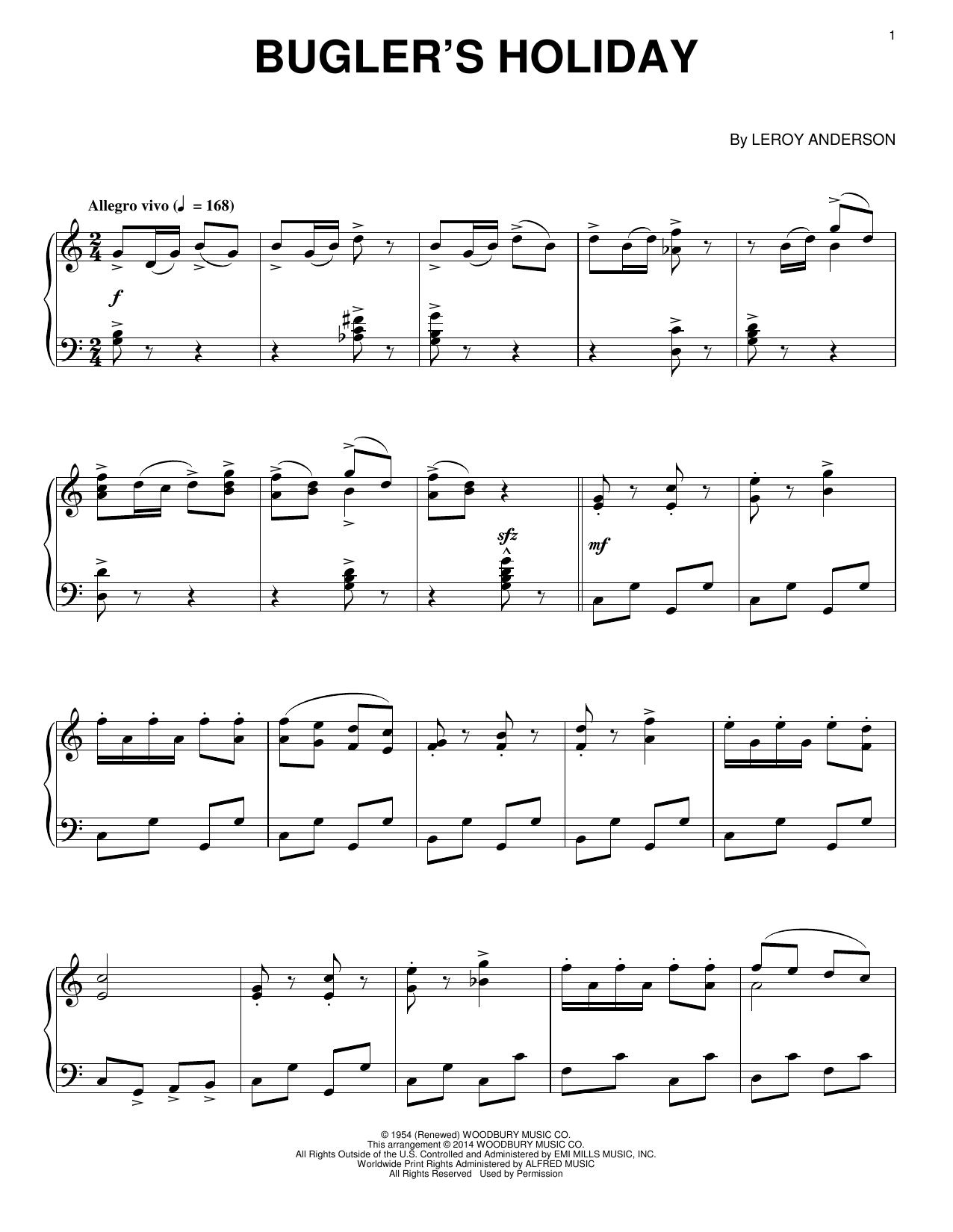 Leroy Anderson Bugler's Holiday Sheet Music Notes & Chords for Piano - Download or Print PDF