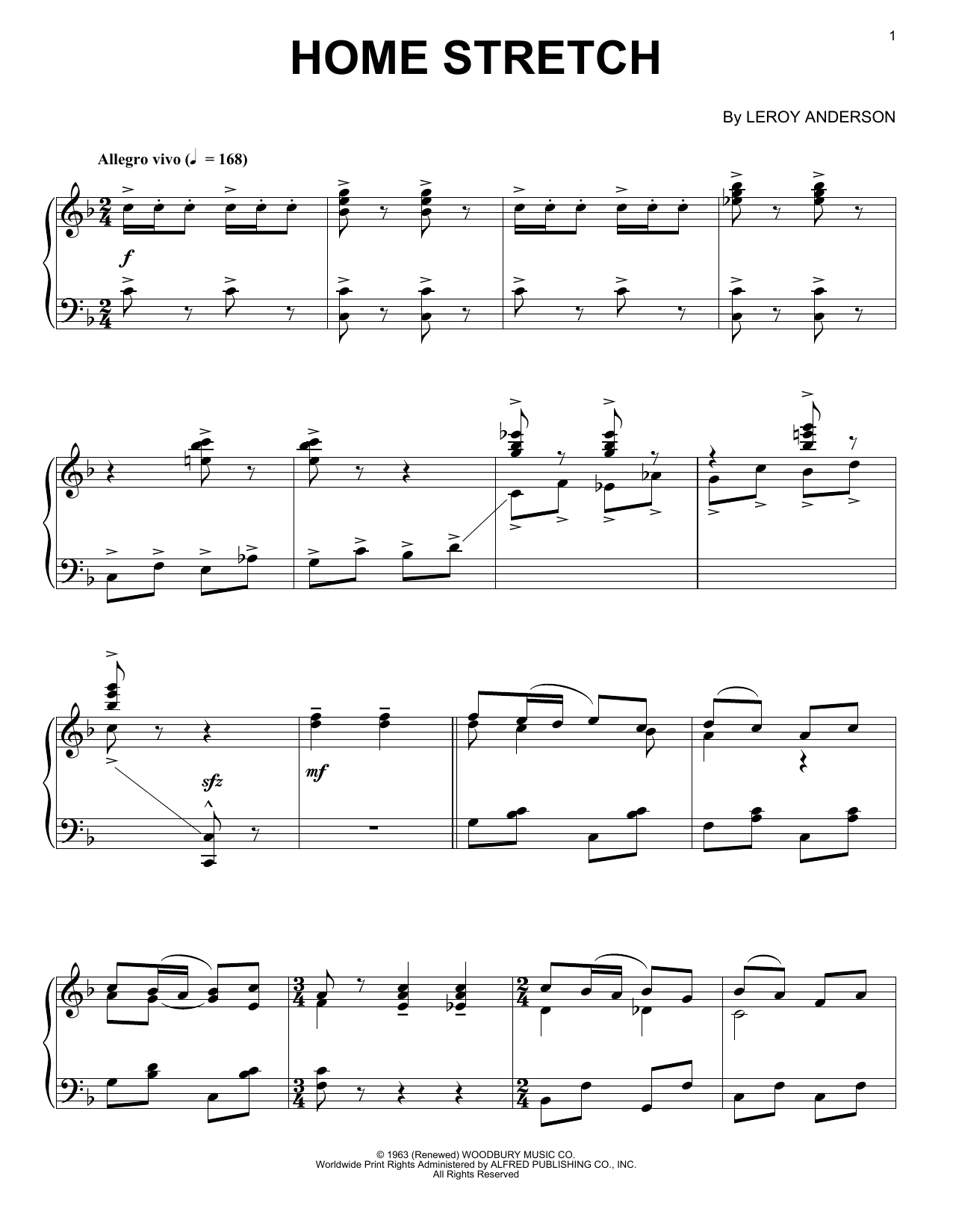 Leroy Anderson Home Stretch Sheet Music Notes & Chords for Piano - Download or Print PDF