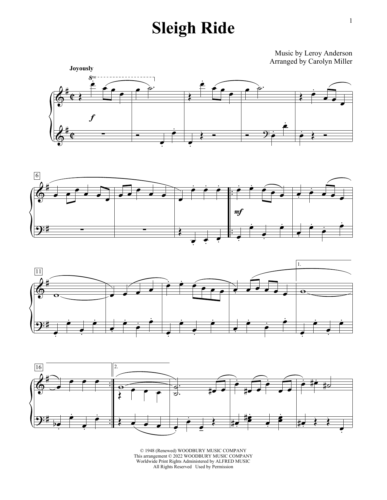 Leroy Anderson Sleigh Ride (arr. Carolyn Miller) Sheet Music Notes & Chords for Educational Piano - Download or Print PDF