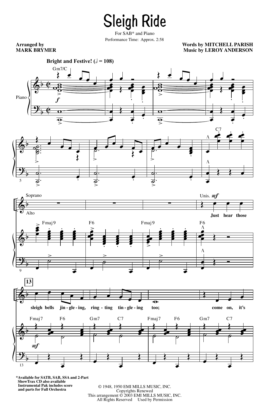 Leroy Anderson Sleigh Ride (arr. Mark Brymer) Sheet Music Notes & Chords for 2-Part Choir - Download or Print PDF