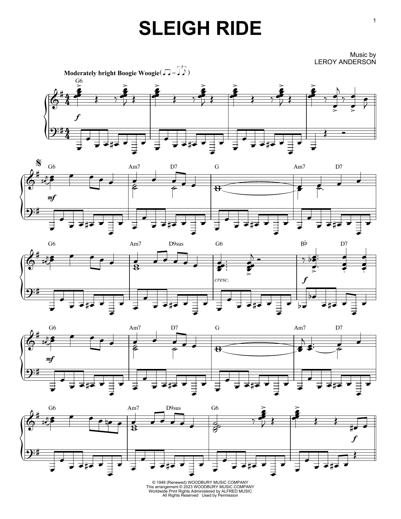 Leroy Anderson Sleigh Ride [Boogie Woogie version] (arr. Brent Edstrom) Sheet Music Notes & Chords for Piano Solo - Download or Print PDF