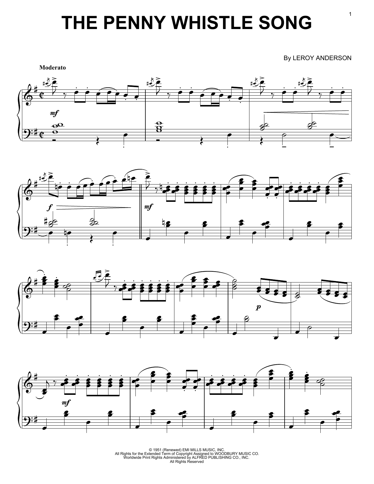 Leroy Anderson The Penny Whistle Song Sheet Music Notes & Chords for Piano - Download or Print PDF