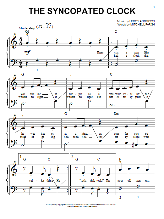 Leroy Anderson The Syncopated Clock Sheet Music Notes & Chords for Piano - Download or Print PDF