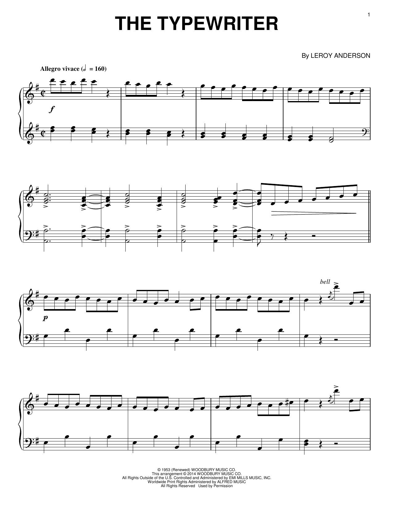 Leroy Anderson The Typewriter Sheet Music Notes & Chords for Piano - Download or Print PDF