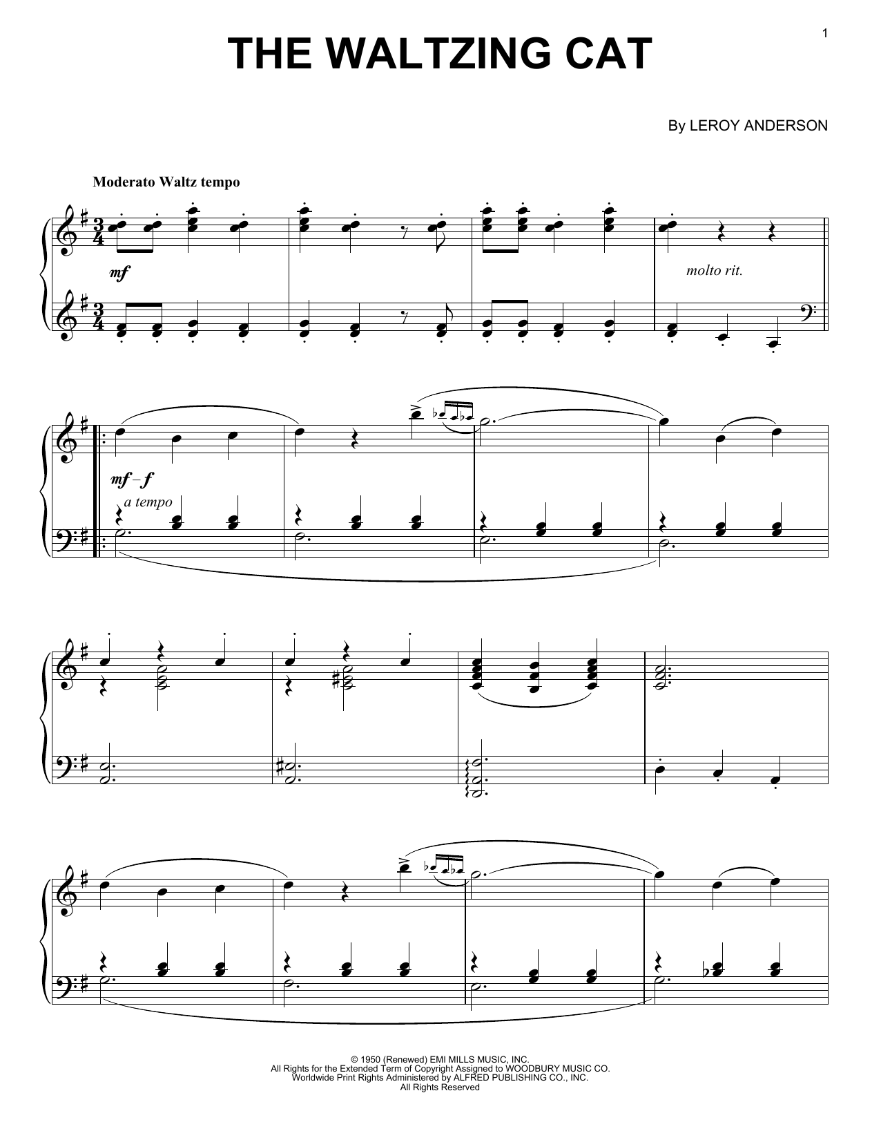 Leroy Anderson The Waltzing Cat Sheet Music Notes & Chords for Piano - Download or Print PDF