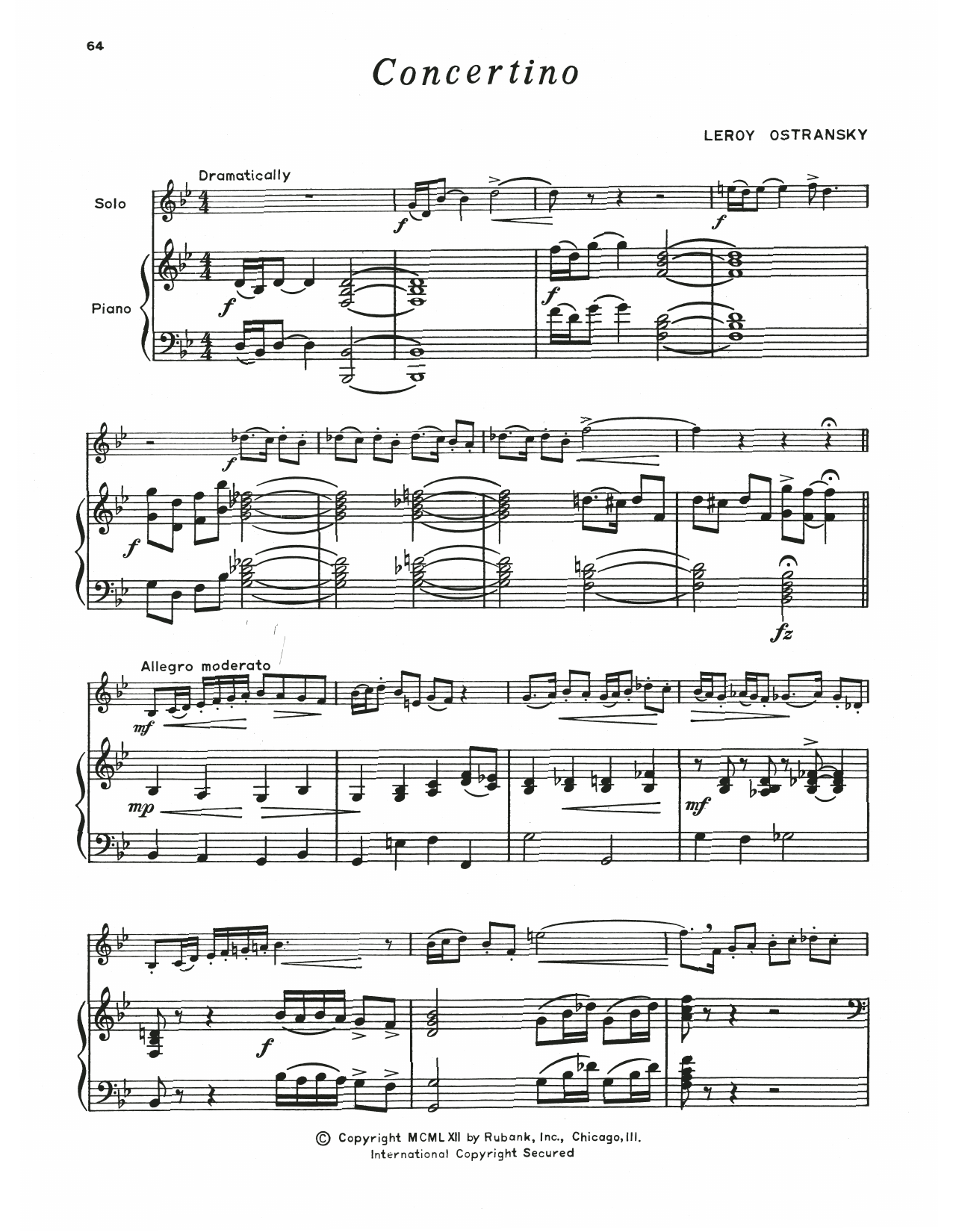 Leroy Ostransky Concertino Sheet Music Notes & Chords for Baritone B.C. and Piano - Download or Print PDF