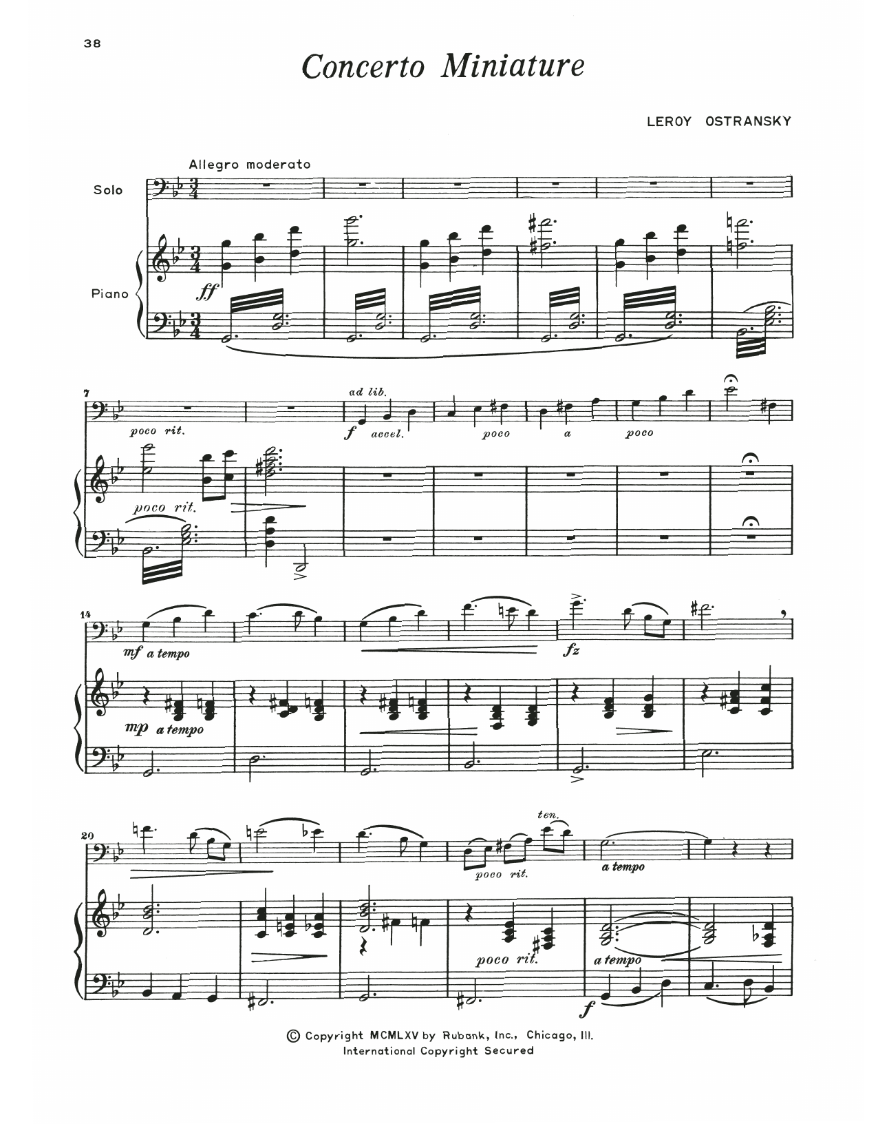 Leroy Ostransky Concerto Miniature Sheet Music Notes & Chords for Trombone and Piano - Download or Print PDF