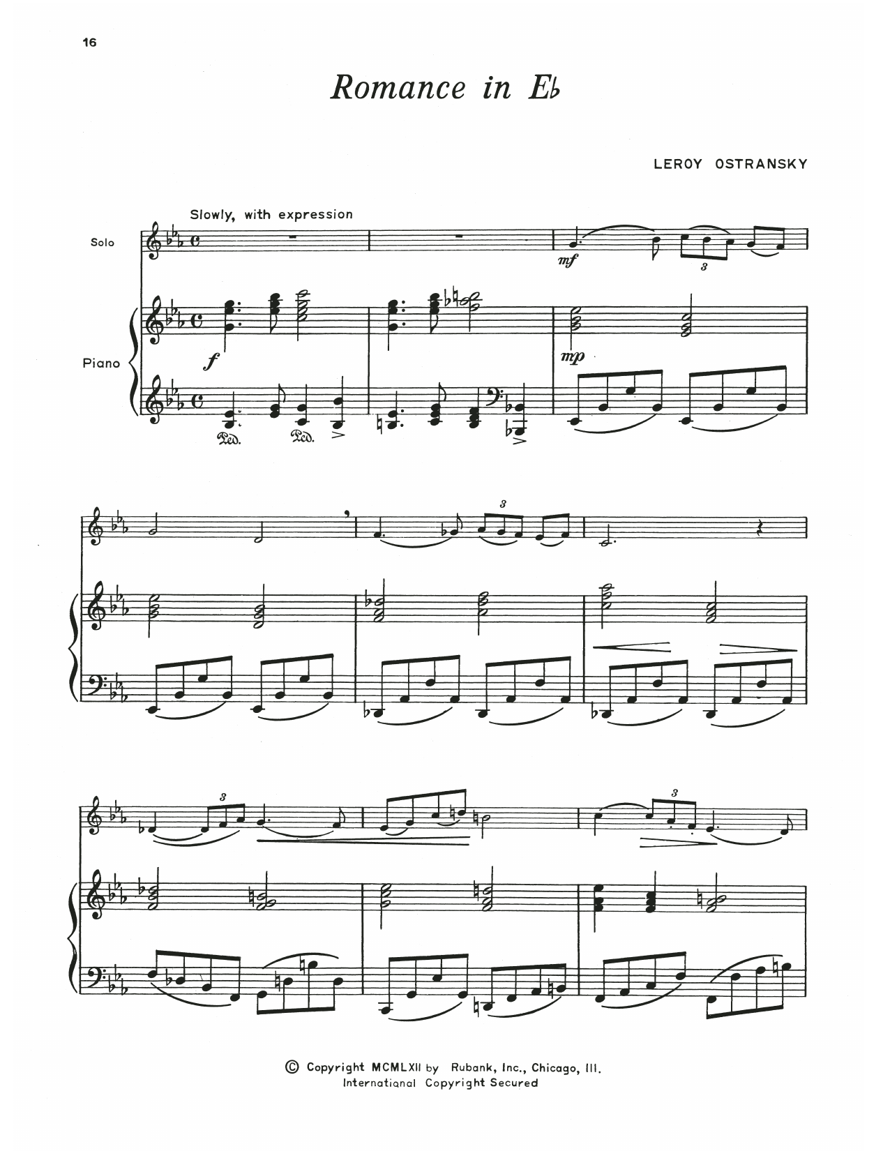 Leroy Ostransky Romance In E Flat Sheet Music Notes & Chords for Trumpet and Piano - Download or Print PDF
