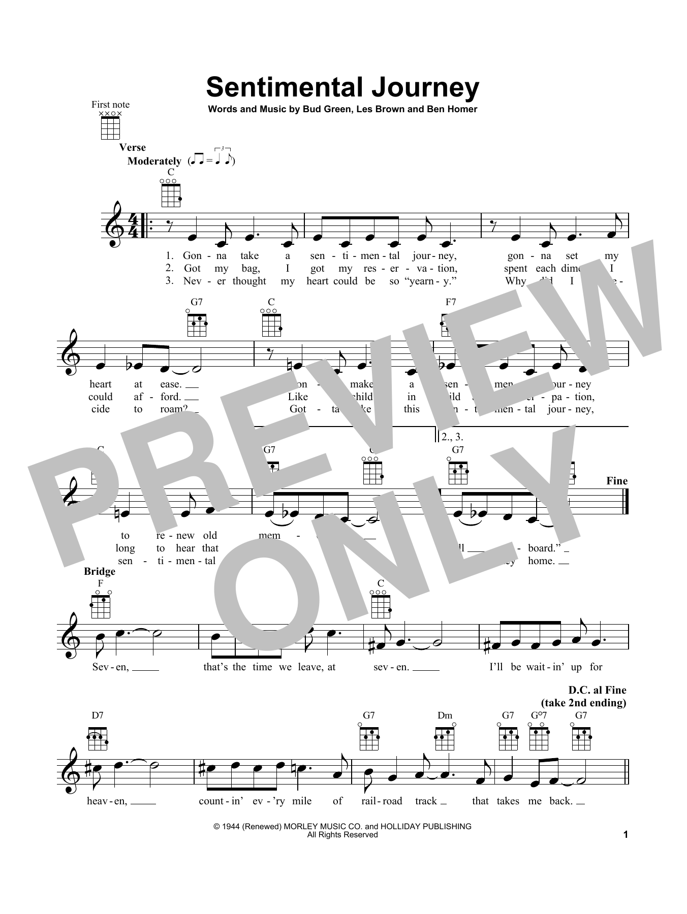 Les Brown Sentimental Journey Sheet Music Notes & Chords for Ukulele - Download or Print PDF