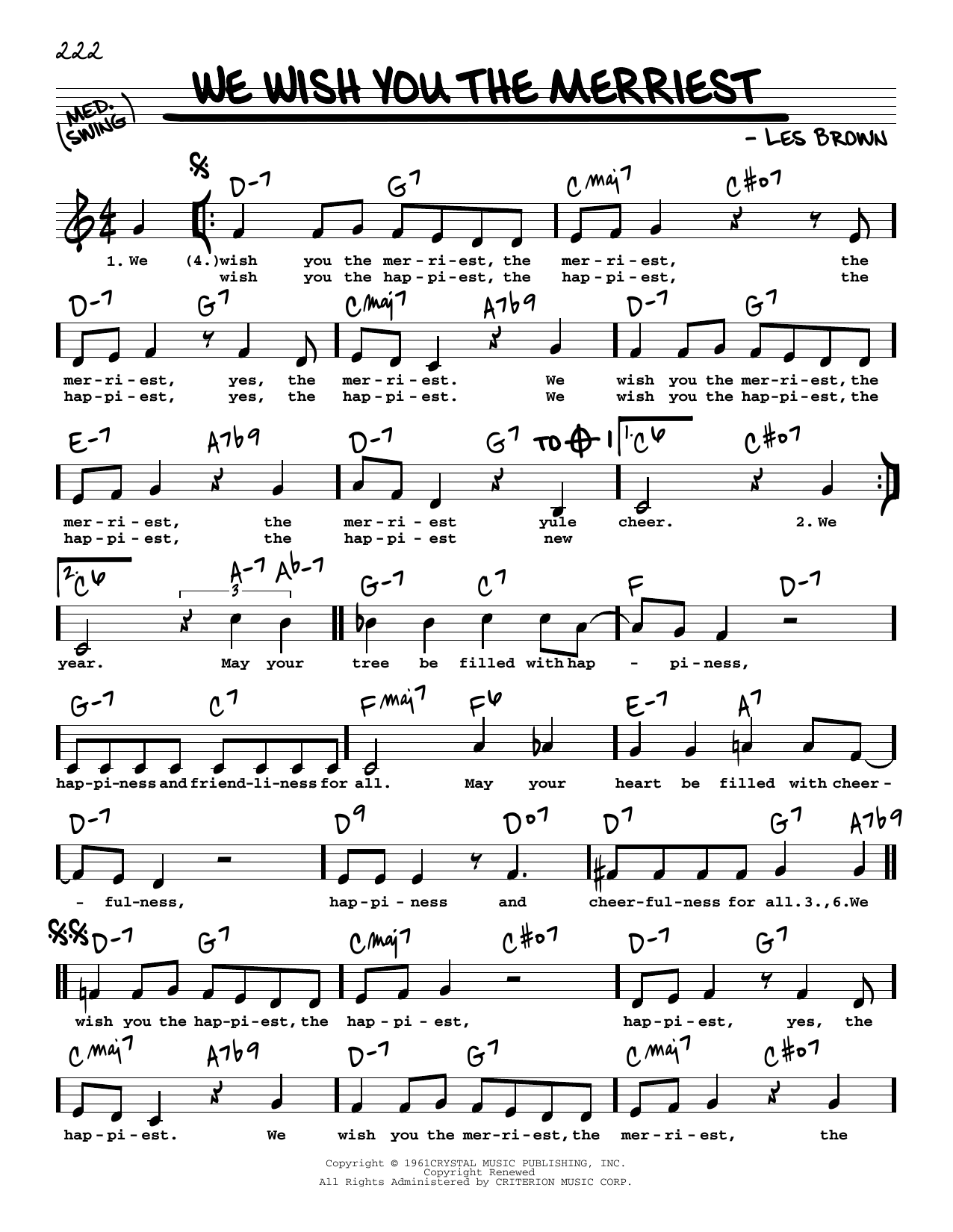 Les Brown We Wish You The Merriest Sheet Music Notes & Chords for Real Book – Melody, Lyrics & Chords - Download or Print PDF