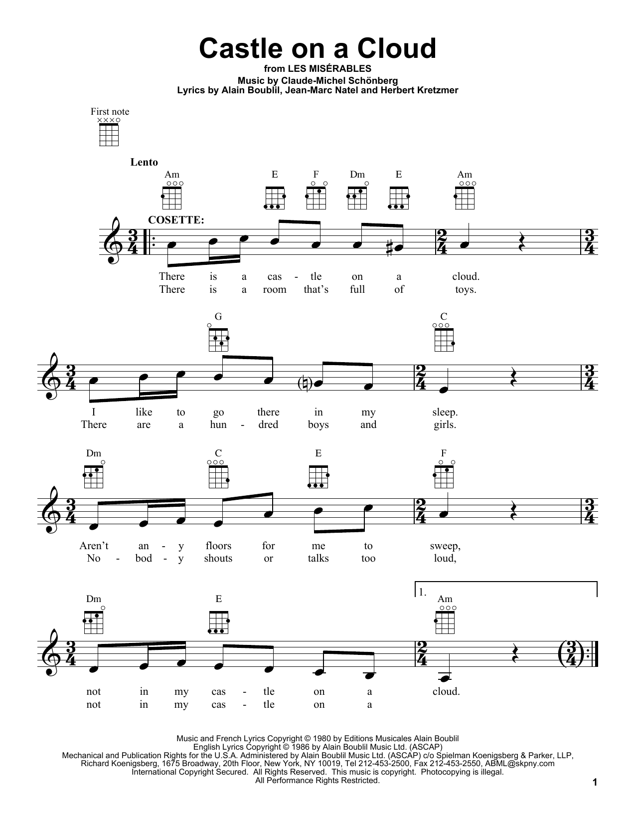 Les Miserables (Movie) Castle On A Cloud Sheet Music Notes & Chords for Ukulele - Download or Print PDF