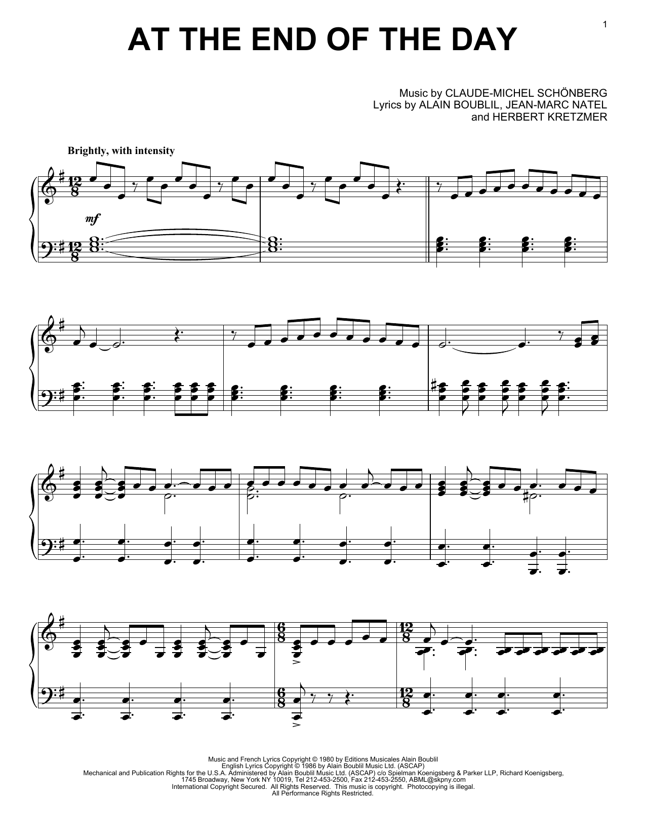 Les Miserables (Musical) At The End Of The Day Sheet Music Notes & Chords for Piano - Download or Print PDF