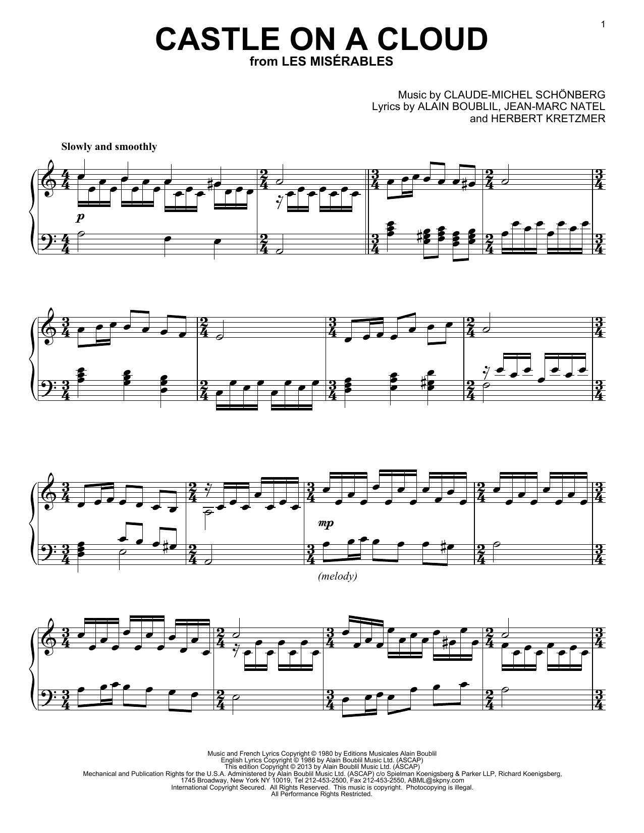 Les Miserables (Musical) Castle On A Cloud Sheet Music Notes & Chords for Piano - Download or Print PDF