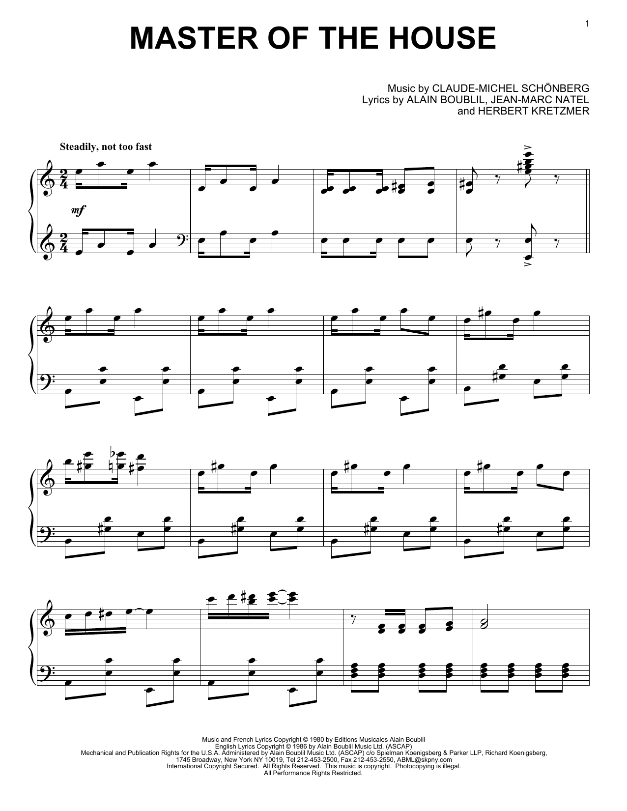 Les Miserables (Musical) Master Of The House Sheet Music Notes & Chords for Piano - Download or Print PDF