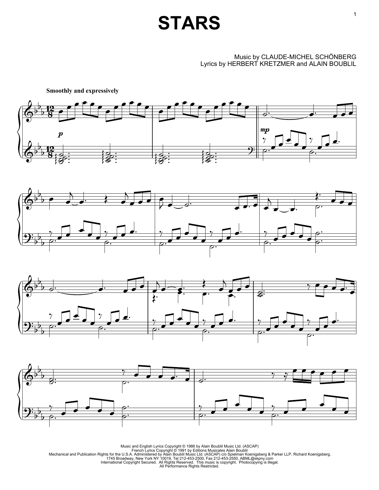 Les Miserables (Musical) Stars Sheet Music Notes & Chords for Piano - Download or Print PDF
