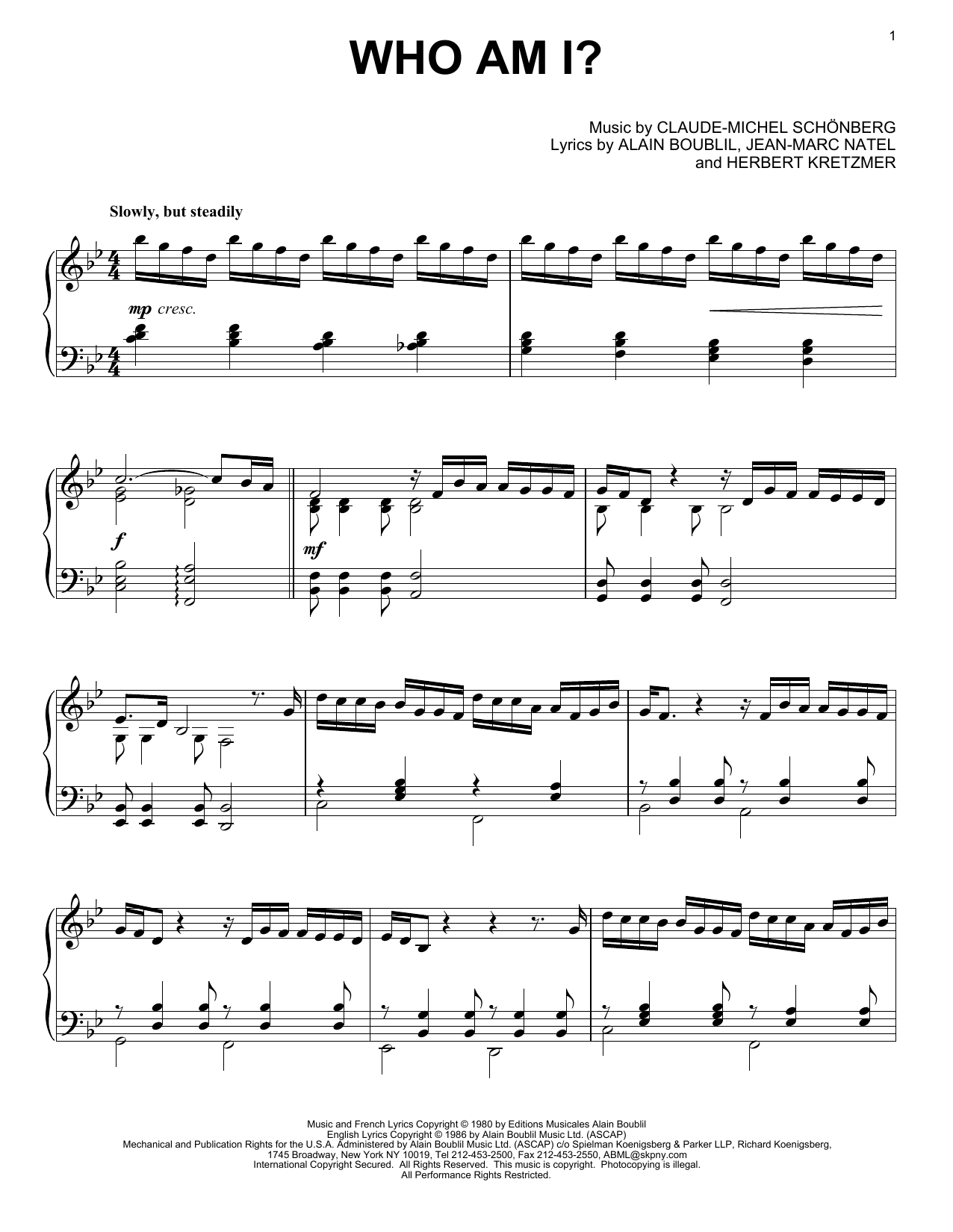 Les Miserables (Musical) Who Am I? Sheet Music Notes & Chords for Piano - Download or Print PDF