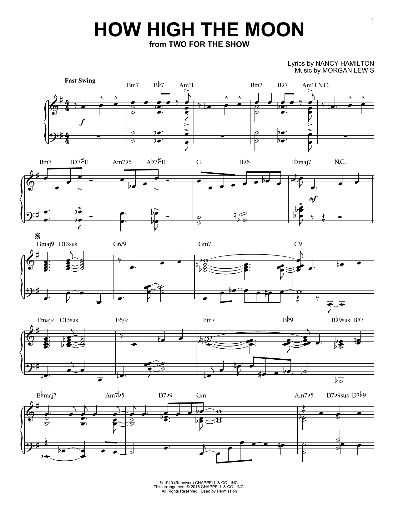 Les Paul & Mary Ford How High The Moon (arr. Brent Edstrom) Sheet Music Notes & Chords for Piano - Download or Print PDF