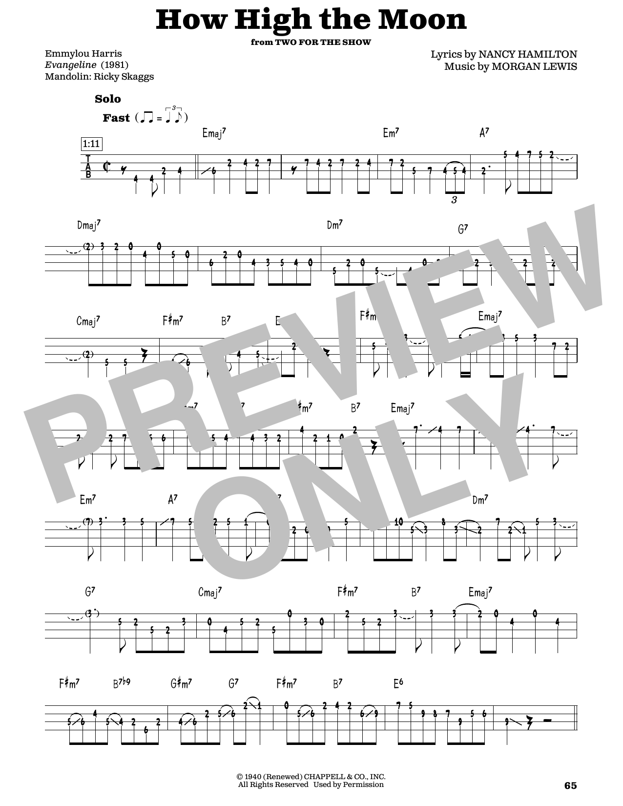 Les Paul & Mary Ford How High The Moon (arr. Fred Sokolow) Sheet Music Notes & Chords for Mandolin - Download or Print PDF