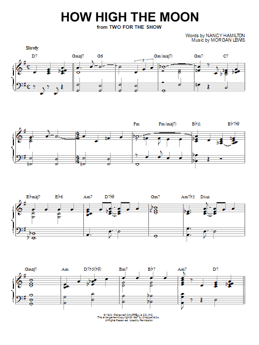 Les Paul & Mary Ford How High The Moon Sheet Music Notes & Chords for Piano - Download or Print PDF