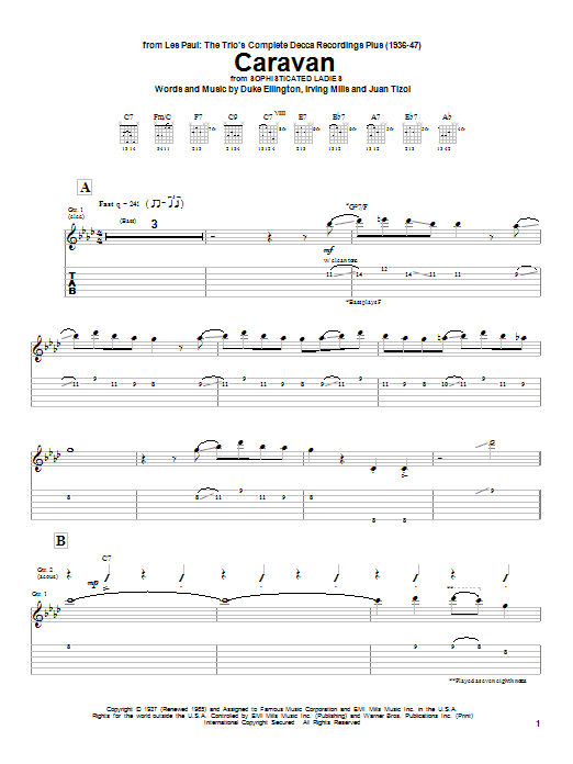 Les Paul Caravan Sheet Music Notes & Chords for Guitar Tab - Download or Print PDF