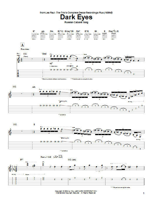 Les Paul Dark Eyes Sheet Music Notes & Chords for Guitar Tab - Download or Print PDF