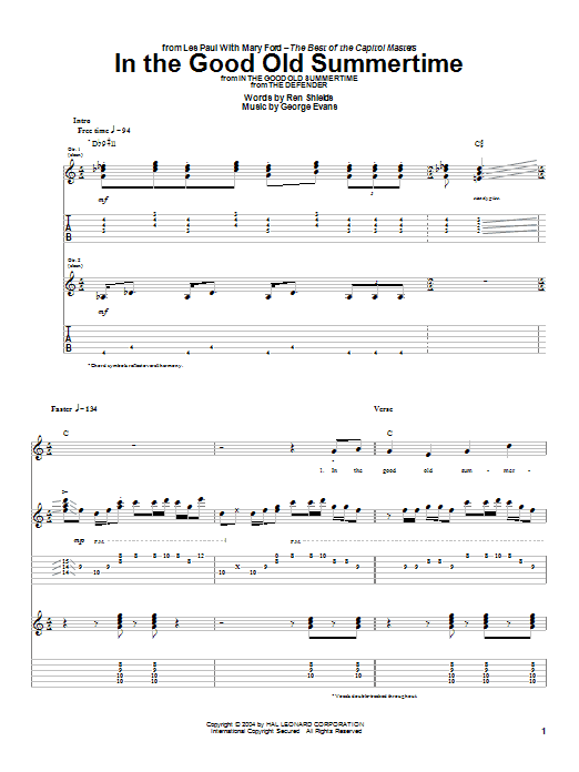 Les Paul In The Good Old Summertime Sheet Music Notes & Chords for Guitar Tab - Download or Print PDF