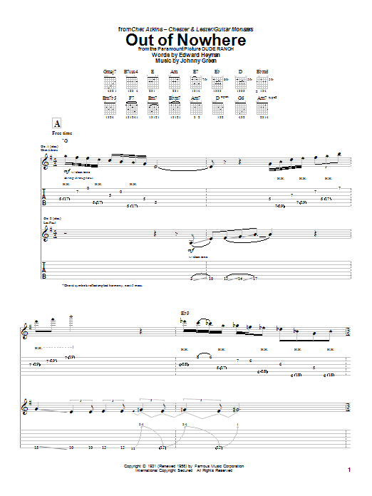 Les Paul Out Of Nowhere Sheet Music Notes & Chords for Guitar Tab - Download or Print PDF