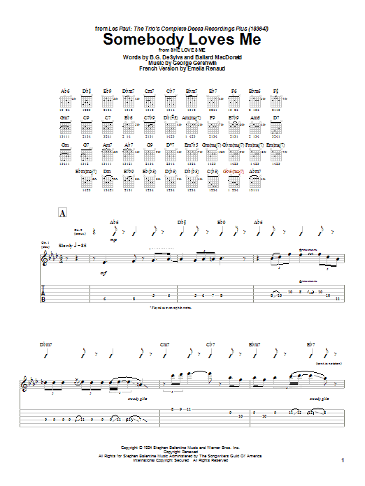 Les Paul Somebody Loves Me Sheet Music Notes & Chords for Guitar Tab - Download or Print PDF