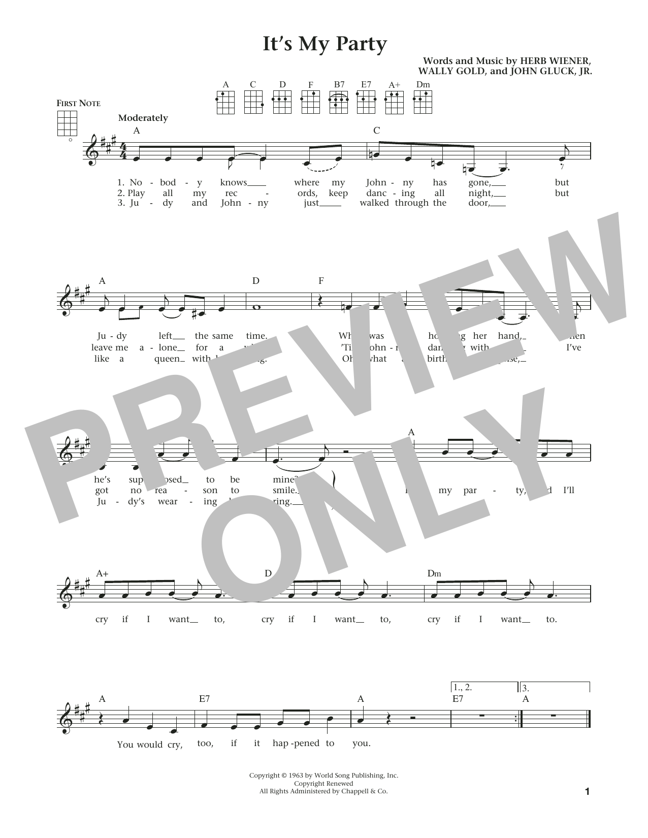 Lesley Gore It's My Party (from The Daily Ukulele) (arr. Liz and Jim Beloff) Sheet Music Notes & Chords for Ukulele - Download or Print PDF
