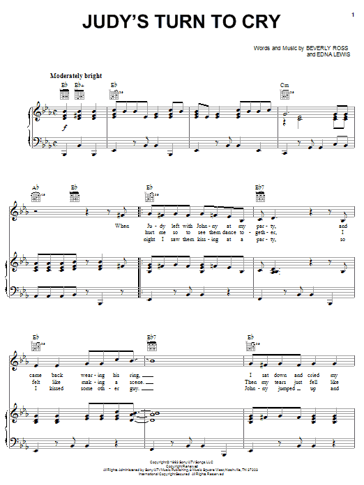 Lesley Gore Judy's Turn To Cry Sheet Music Notes & Chords for Piano, Vocal & Guitar (Right-Hand Melody) - Download or Print PDF