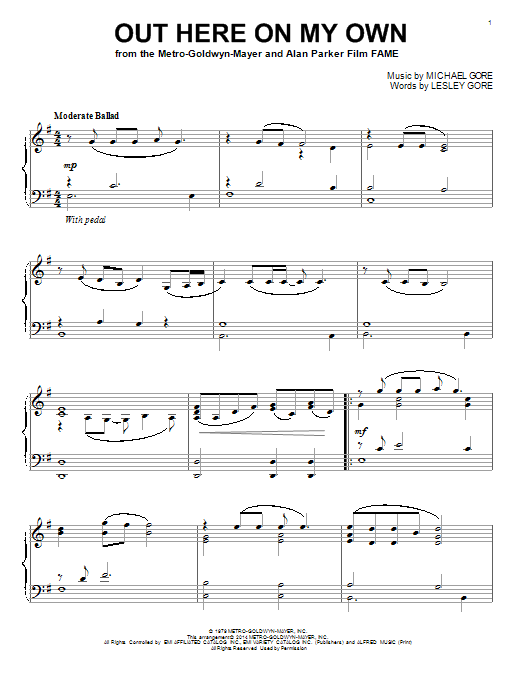 Lesley Gore Out Here On My Own Sheet Music Notes & Chords for Piano - Download or Print PDF