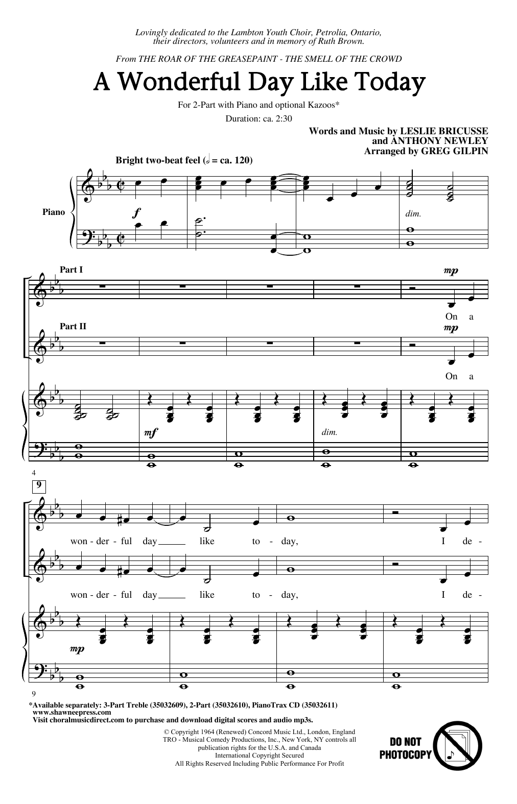 Leslie Bricusse & Anthony Newley A Wonderful Day Like Today (arr. Greg Gilpin) Sheet Music Notes & Chords for 3-Part Treble Choir - Download or Print PDF