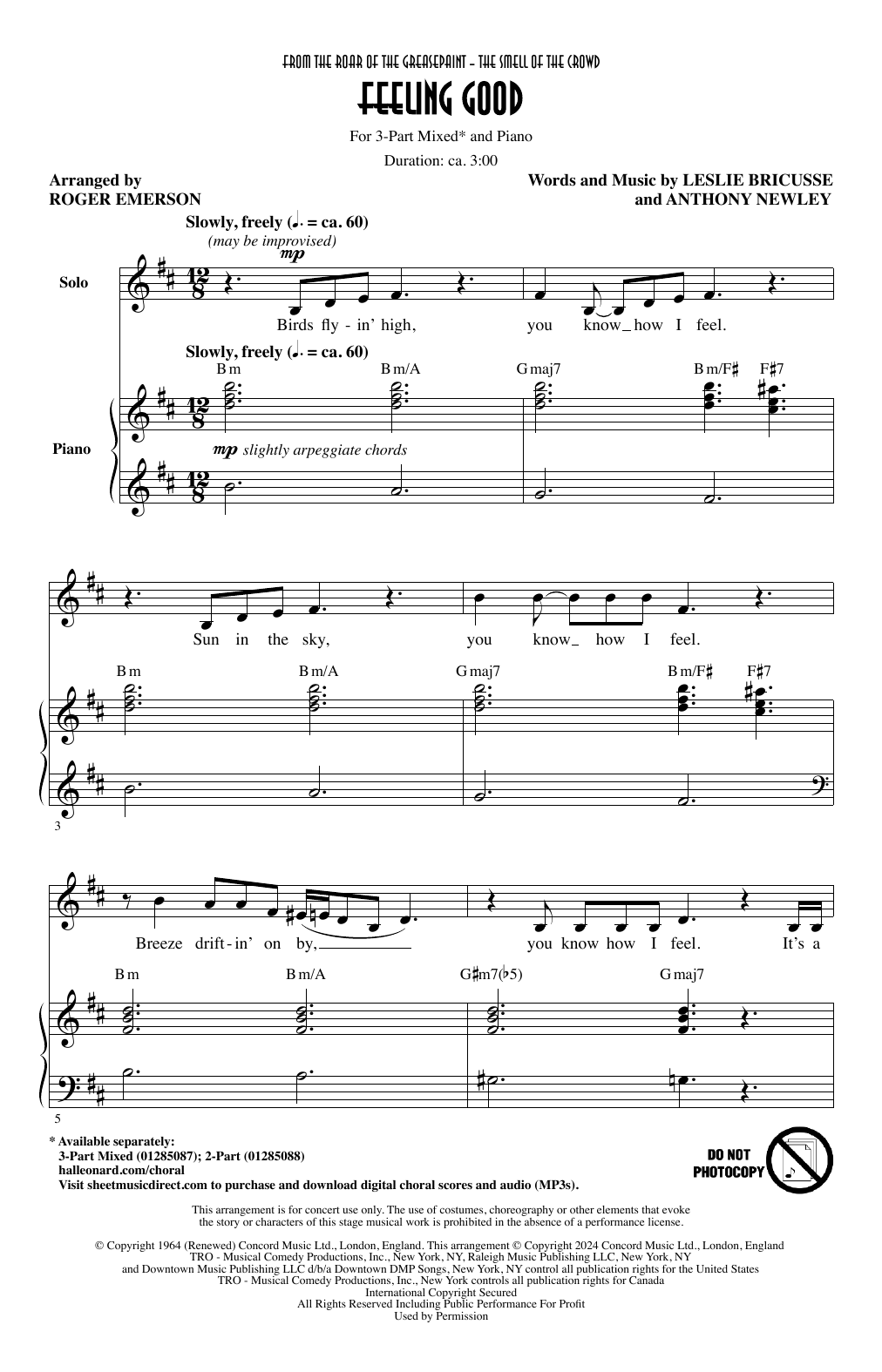 Leslie Bricusse & Anthony Newley Feeling Good (arr. Roger Emerson) Sheet Music Notes & Chords for 3-Part Mixed Choir - Download or Print PDF