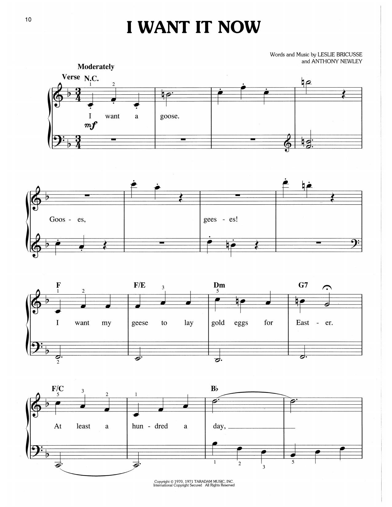 Leslie Bricusse & Anthony Newley I Want It Now (from Willy Wonka & The Chocolate Factory) Sheet Music Notes & Chords for Easy Piano - Download or Print PDF