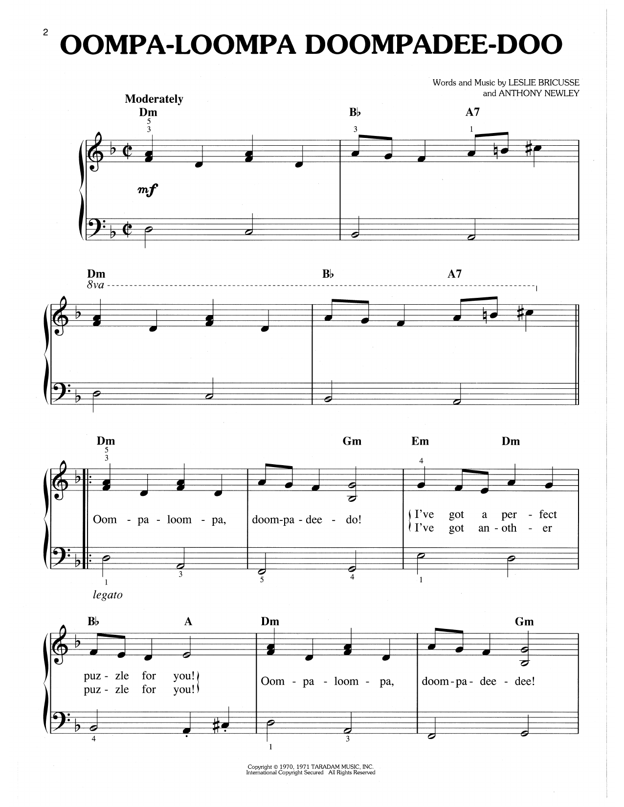 Leslie Bricusse & Anthony Newley Oompa-Loompa-Doompadee-Doo (from Willy Wonka & The Chocolate Factory) Sheet Music Notes & Chords for Easy Piano - Download or Print PDF