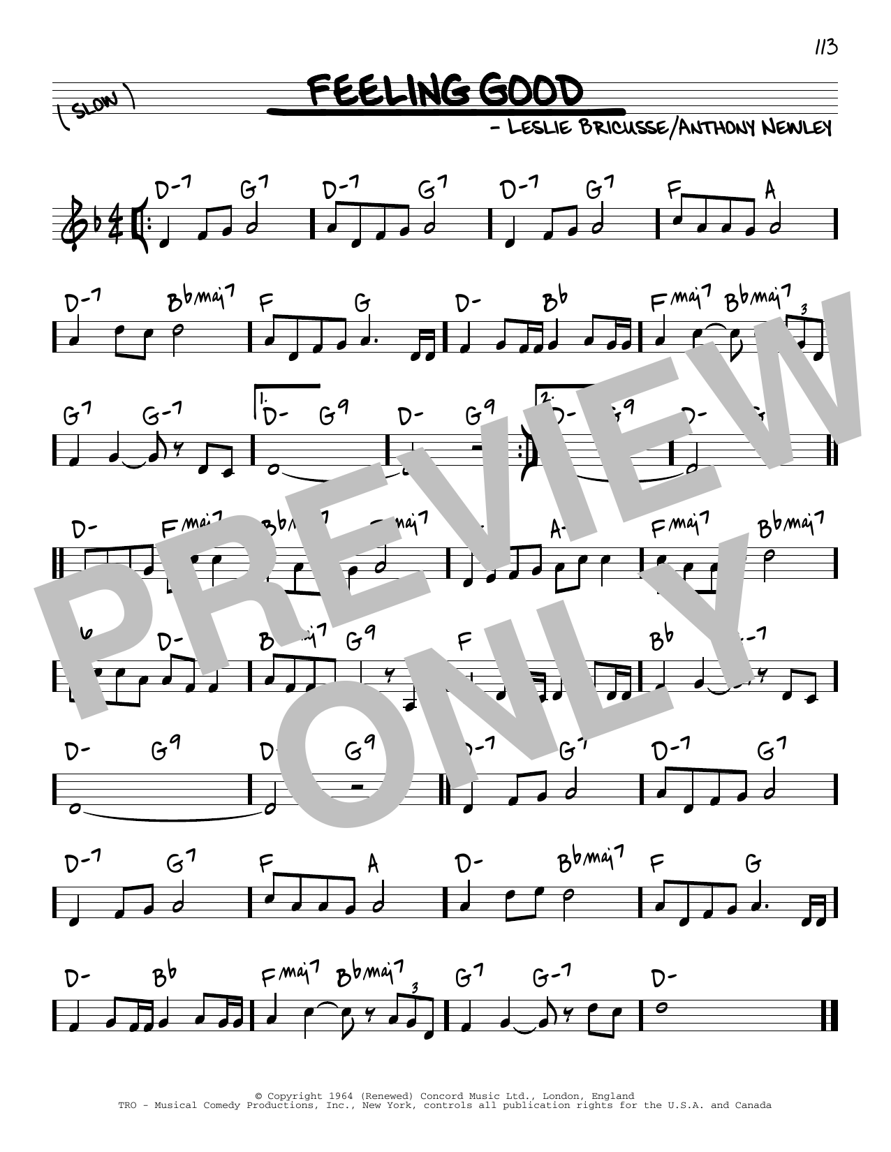 Leslie Bricusse and Anthony Newley Feeling Good Sheet Music Notes & Chords for Real Book – Melody & Chords - Download or Print PDF