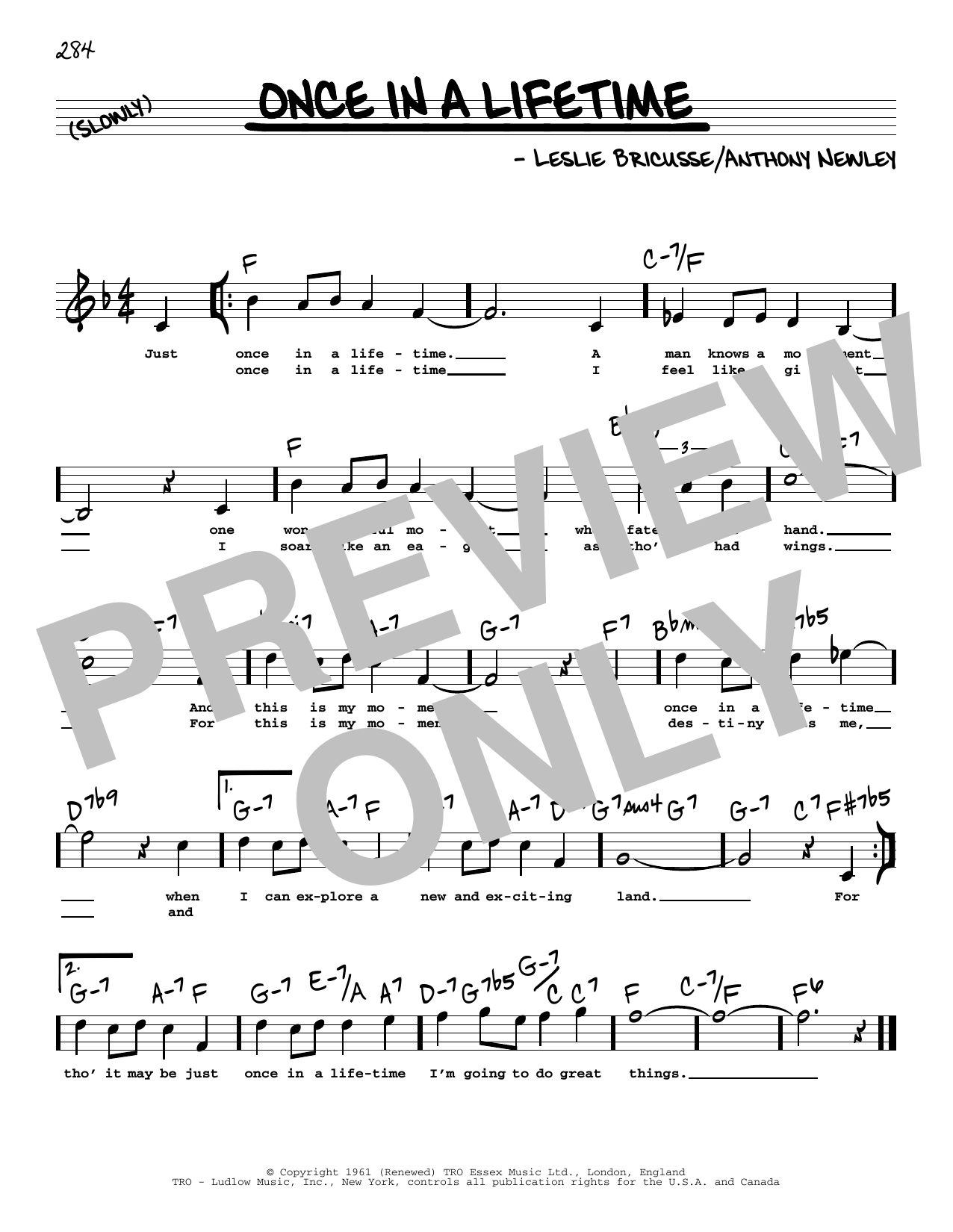 Leslie Bricusse and Anthony Newley Once In A Lifetime (High Voice) (from Stop The World - I Want To Get Off) Sheet Music Notes & Chords for Real Book – Melody, Lyrics & Chords - Download or Print PDF