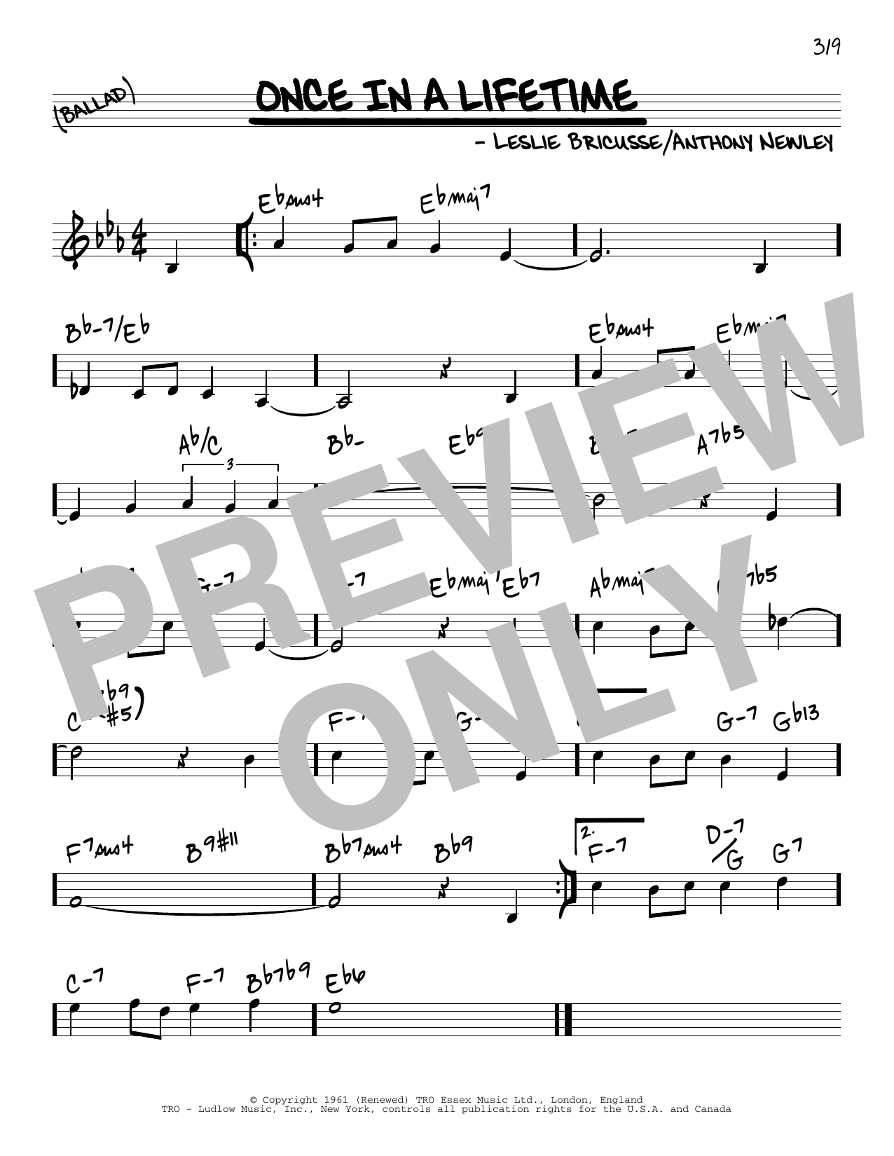 Leslie Bricusse and Anthony Newley Once In A Lifetime Sheet Music Notes & Chords for Real Book – Melody & Chords - Download or Print PDF