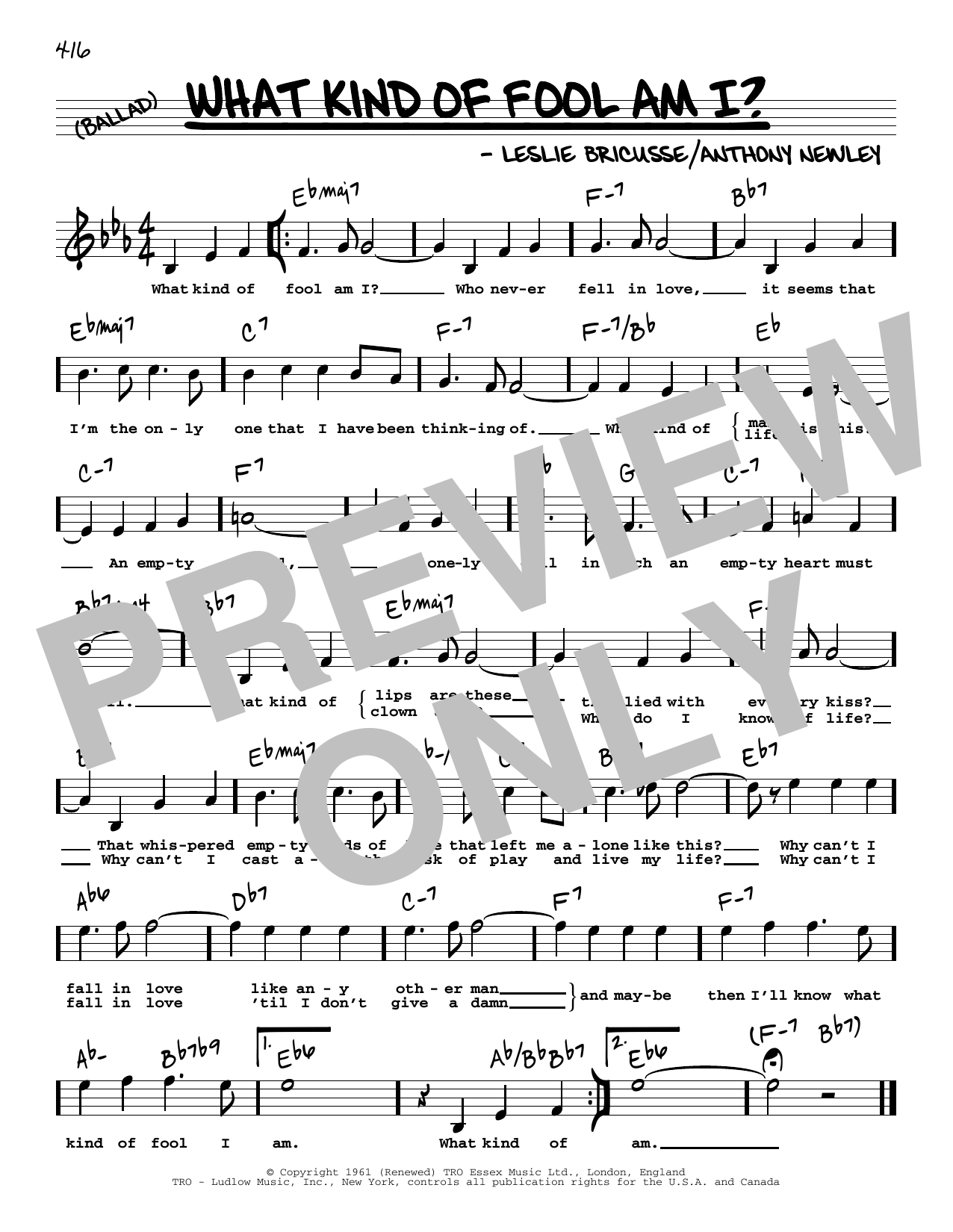 Leslie Bricusse and Anthony Newley What Kind Of Fool Am I? (High Voice) (from Stop The World - I Want To Get Off) Sheet Music Notes & Chords for Real Book – Melody, Lyrics & Chords - Download or Print PDF