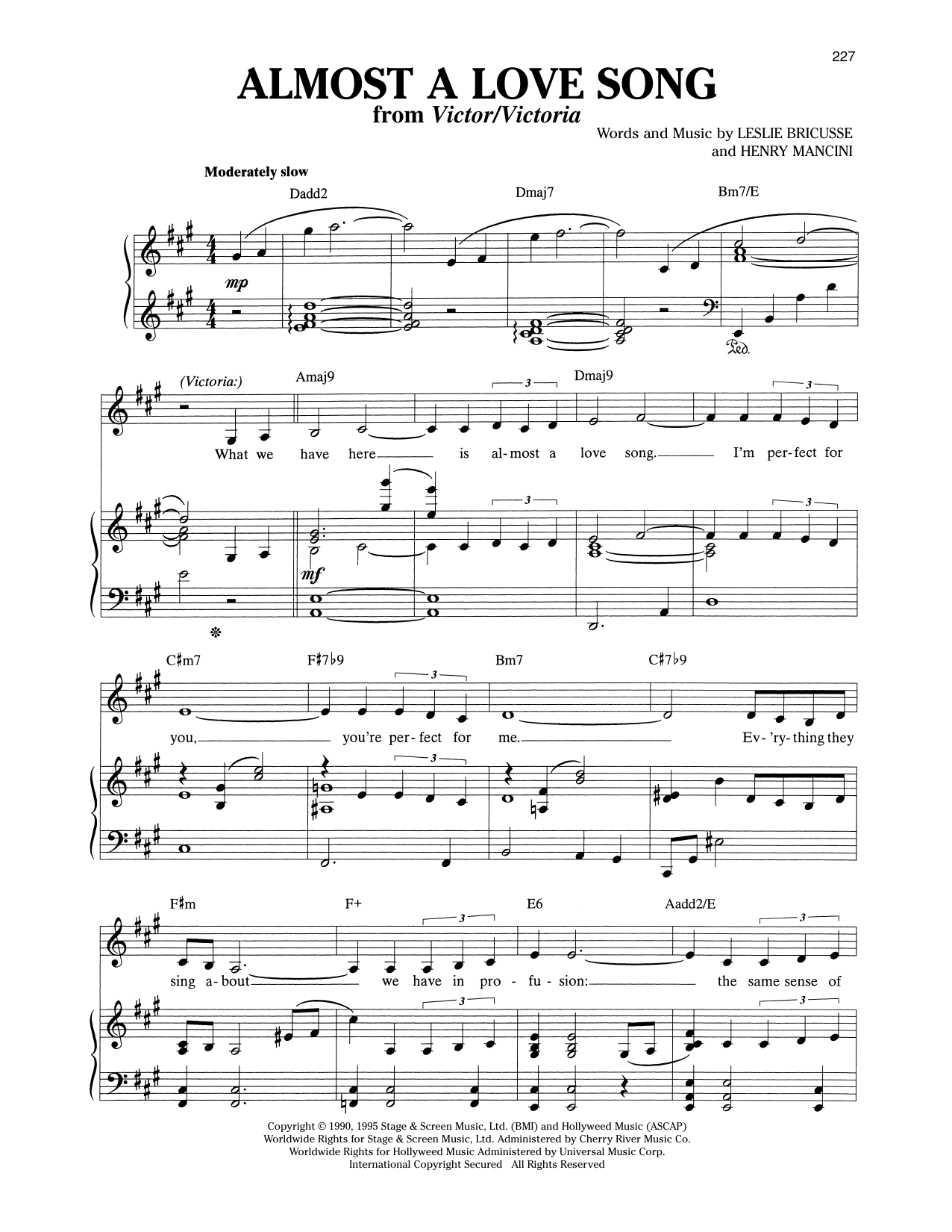 Leslie Bricusse and Henry Mancini Almost A Love Song (from Victor/Victoria) Sheet Music Notes & Chords for Vocal Duet - Download or Print PDF