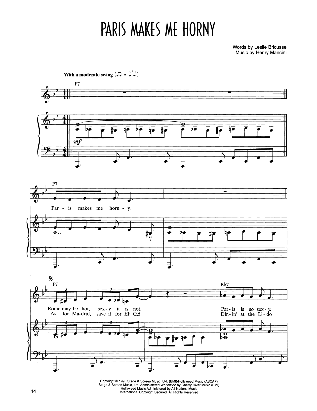Leslie Bricusse and Henry Mancini Paris Makes Me Horny (from Victor/Victoria) Sheet Music Notes & Chords for Piano & Vocal - Download or Print PDF