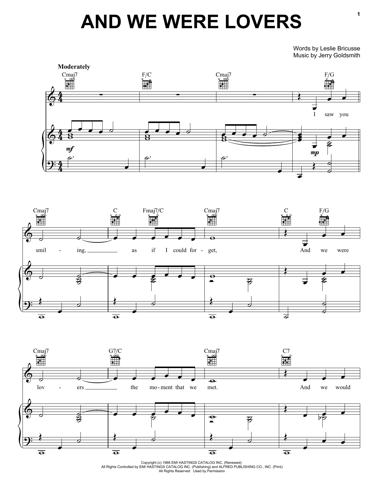 Leslie Bricusse And We Were Lovers Sheet Music Notes & Chords for Piano, Vocal & Guitar (Right-Hand Melody) - Download or Print PDF