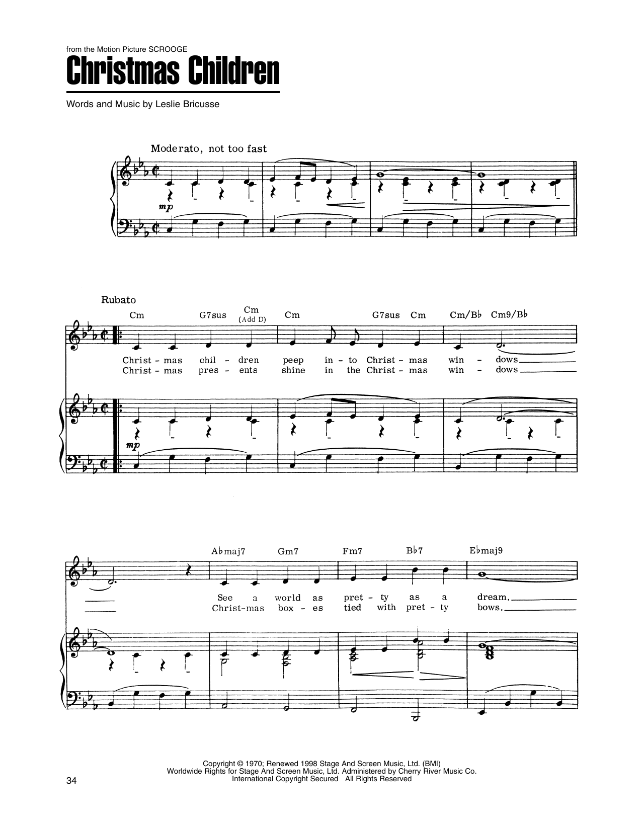 Leslie Bricusse Christmas Children (from Scrooge) Sheet Music Notes & Chords for Piano, Vocal & Guitar Chords (Right-Hand Melody) - Download or Print PDF