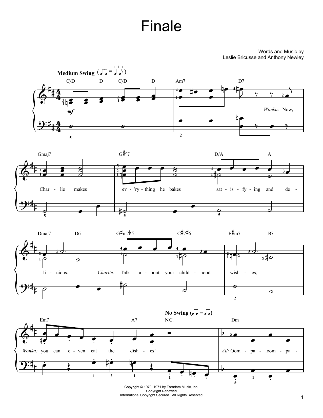 Leslie Bricusse Finale Sheet Music Notes & Chords for Easy Piano - Download or Print PDF