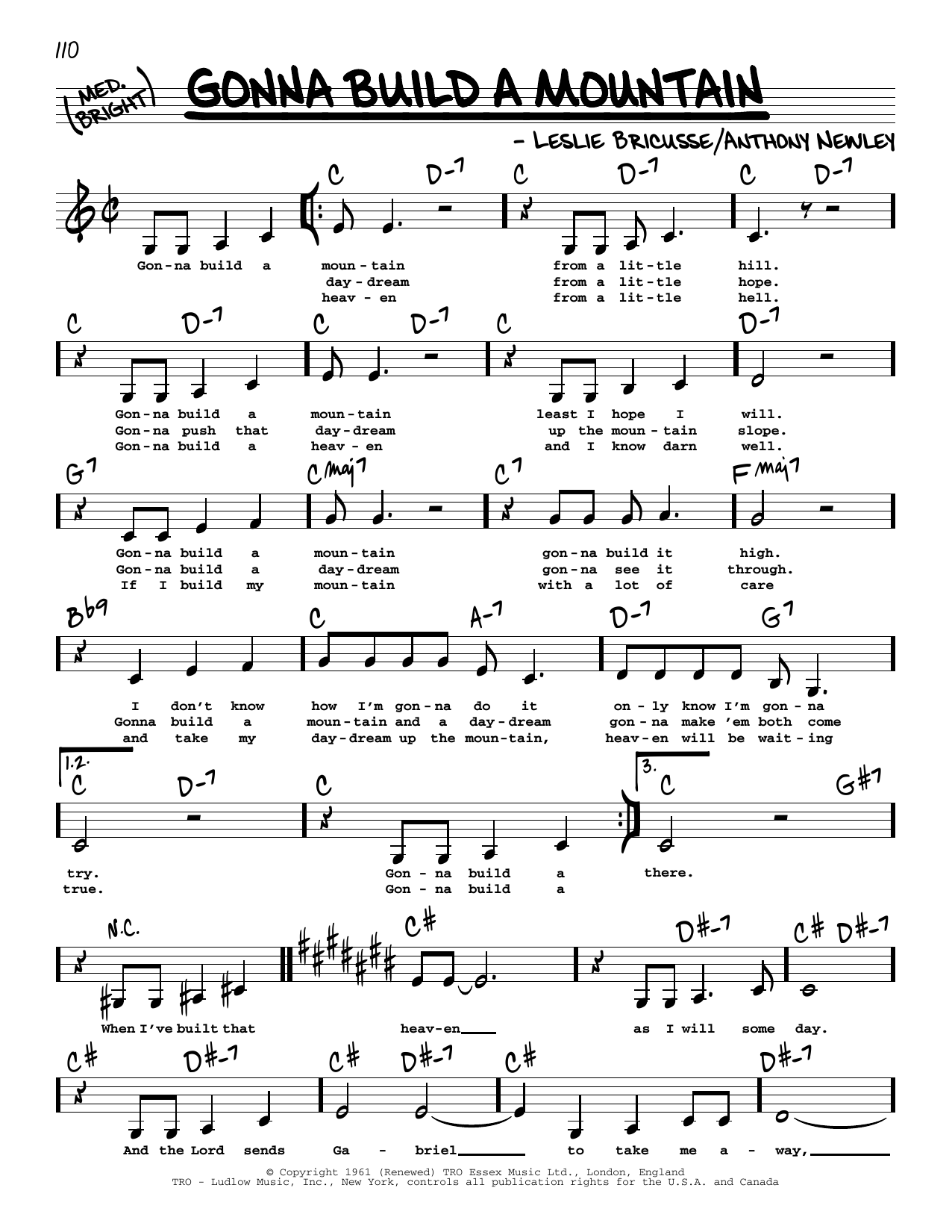 Leslie Bricusse Gonna Build A Mountain (Low Voice) Sheet Music Notes & Chords for Real Book – Melody, Lyrics & Chords - Download or Print PDF