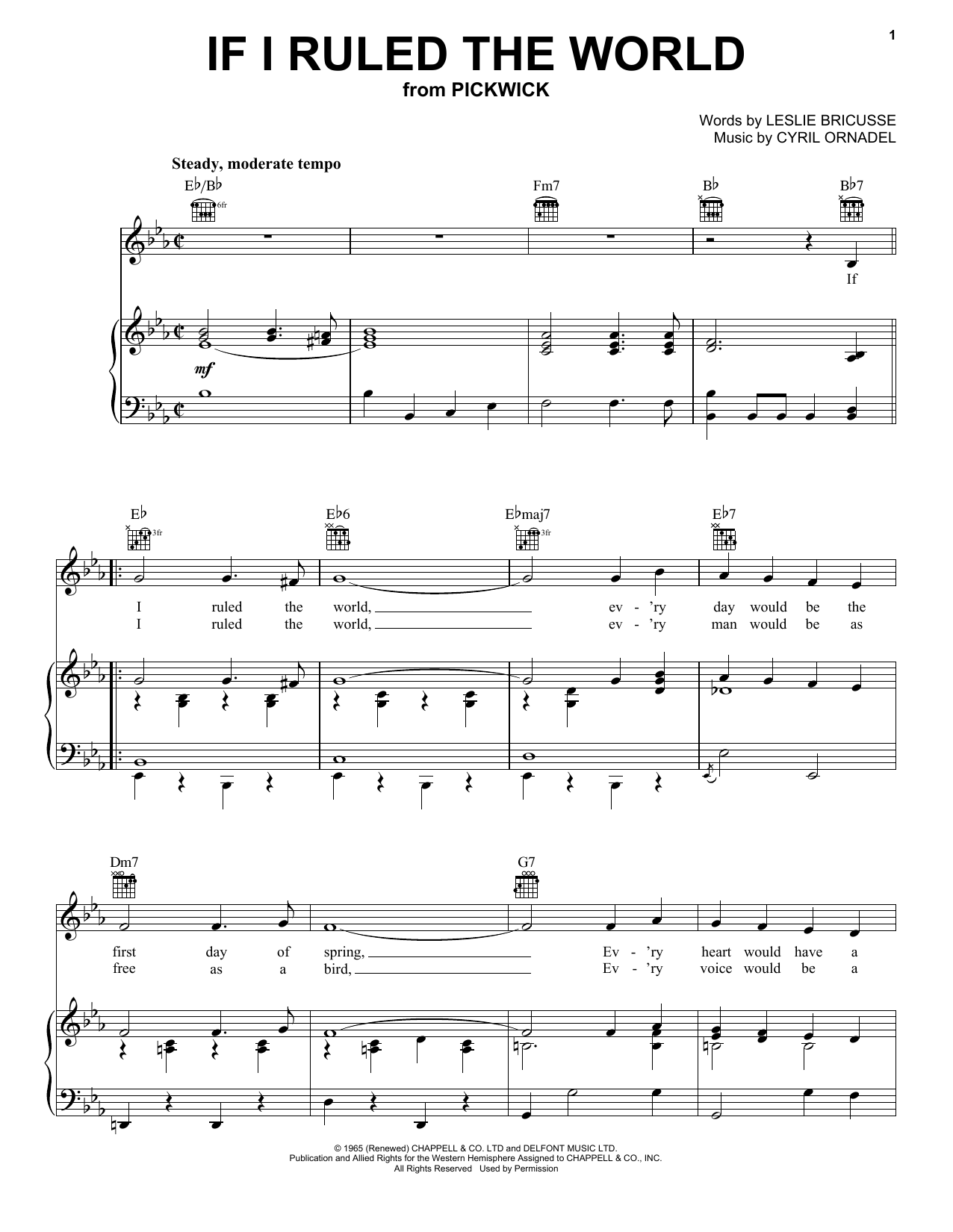 Leslie Bricusse If I Ruled The World Sheet Music Notes & Chords for Piano, Vocal & Guitar (Right-Hand Melody) - Download or Print PDF